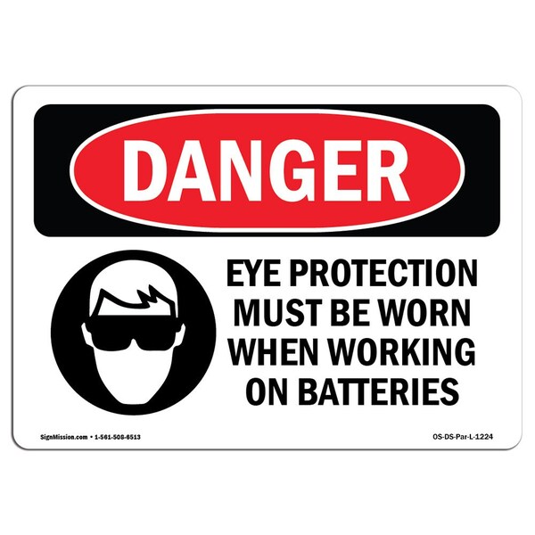 Signmission OSHA Danger Sign, Eye Protection Must Be Worn, 5in X 3.5in Decal, 5" W, 3.5" H, Landscape OS-DS-D-35-L-1224 - main